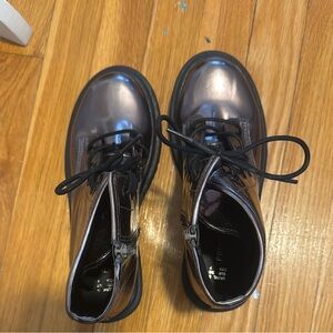 Primark Purple Metallic Grunge Festival Goth 90s Lace Up Combat Rain Boots